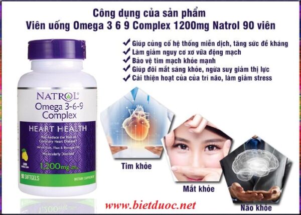 Omega 3-6-9 Complex 1200mg Natrol - bảo vệ tim mạch, tăng cường thị lực, cải thiện trí não