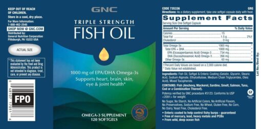 thành phần dầu cá GNC Triple Strength Fish Oil Mini softgels 120 viên