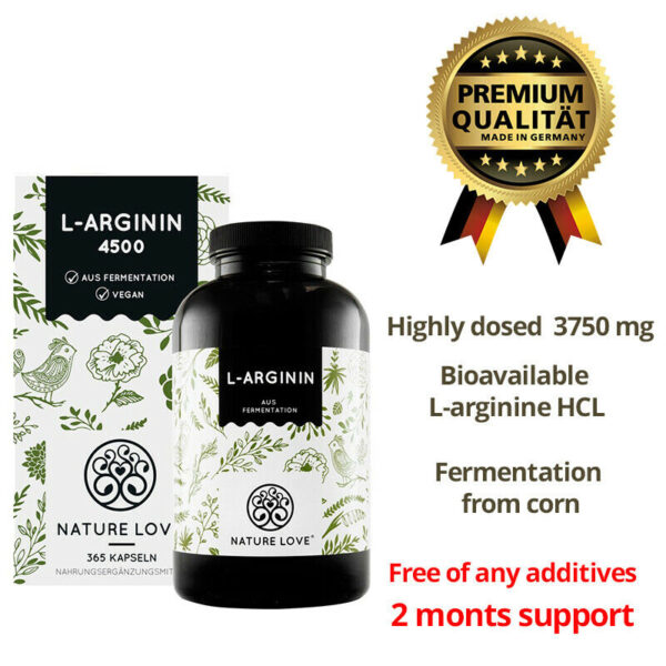 Viên uống L-Arginine HCL 4500mg Nature Love 365 viên của Đức cải thiện sức khỏe tim mạch, tăng cường sinh lý nam