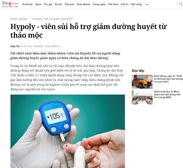 báo chí nói về viên sủi Hypoly- ổn định đường huyết